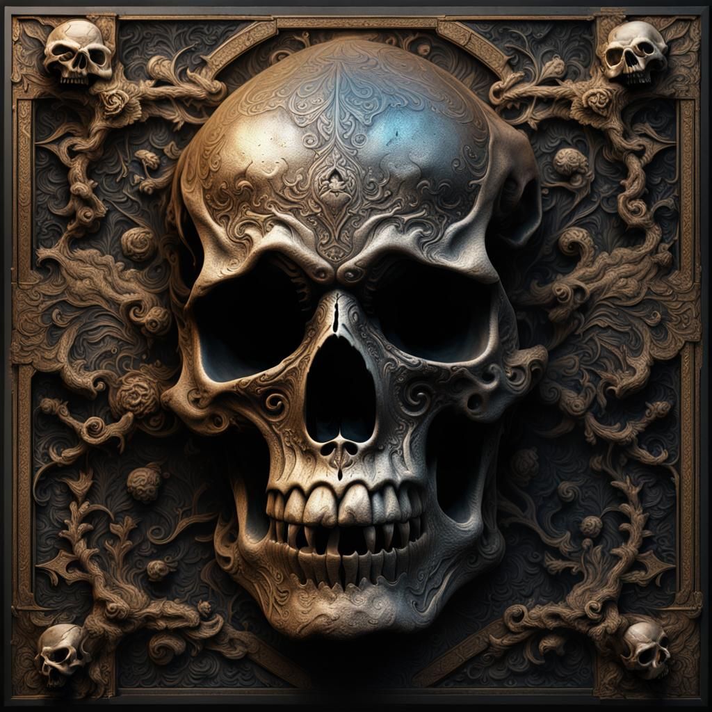 Hyperrealistic Skull Bas-Relief Laser Engraved in 8K