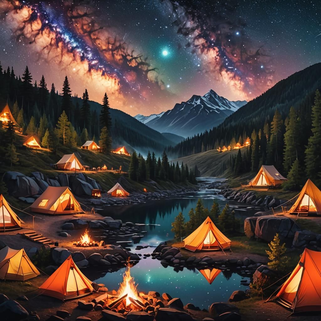 Glamping Under the Milky Way at Night