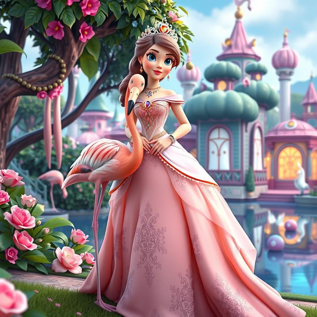 Disney Pixar Princess with Rainbow Flamingo