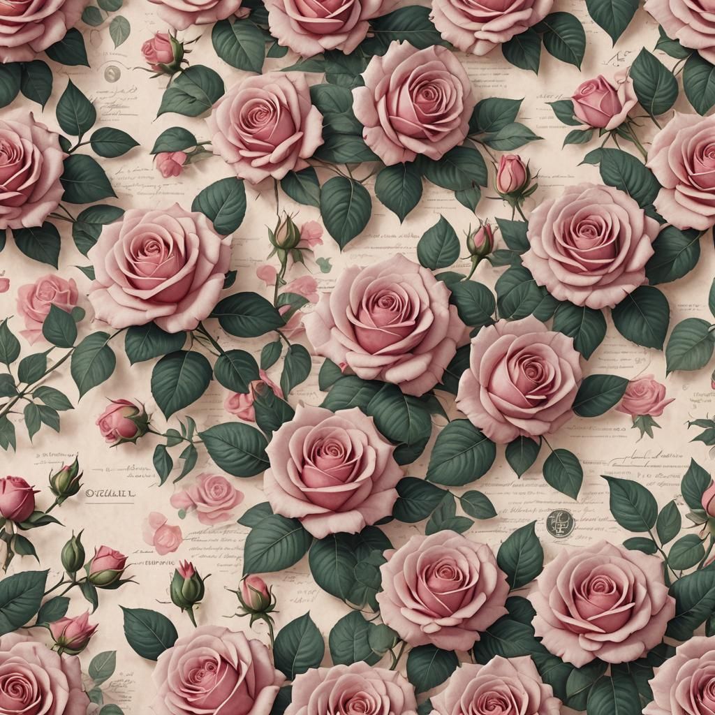 Vintage Paper with Pink Roses in 3D Anime Art