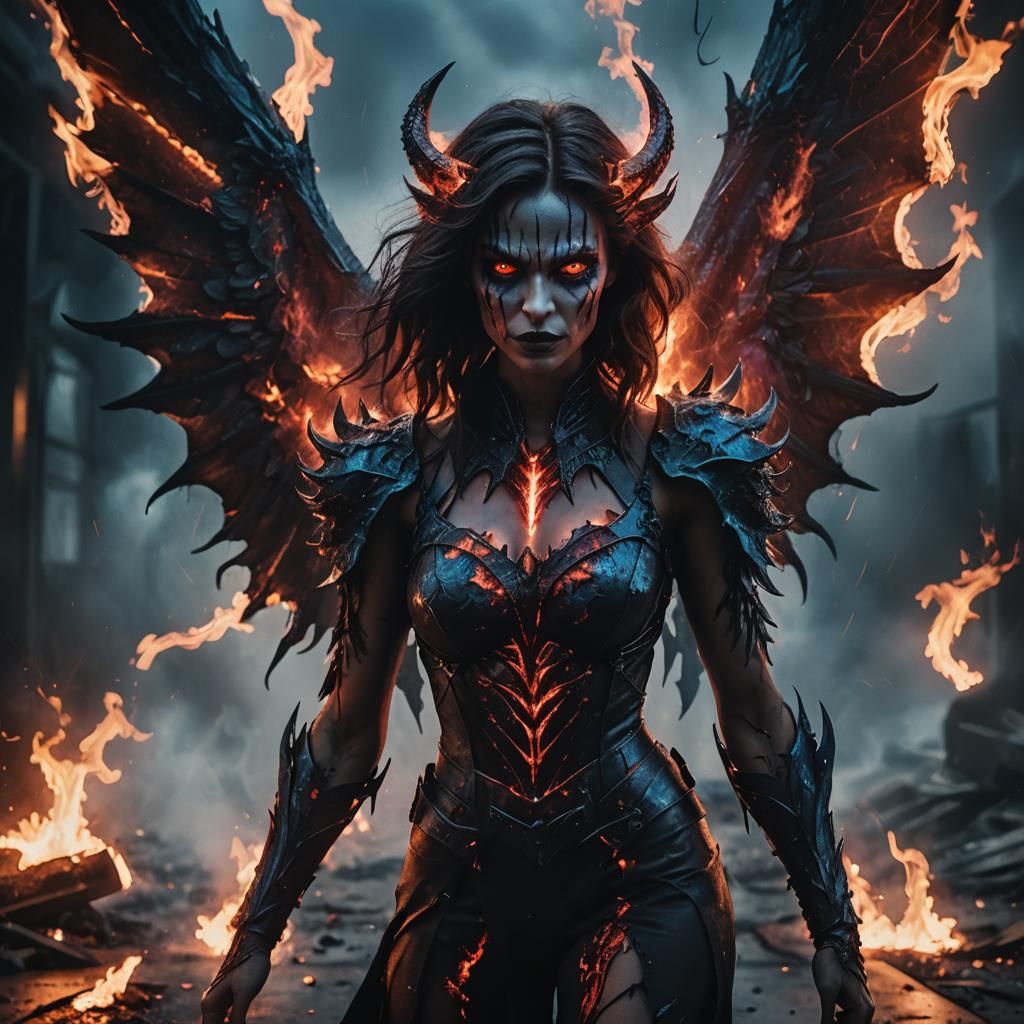 Demonic Supermodel Concept Art in Dramatic Lighting