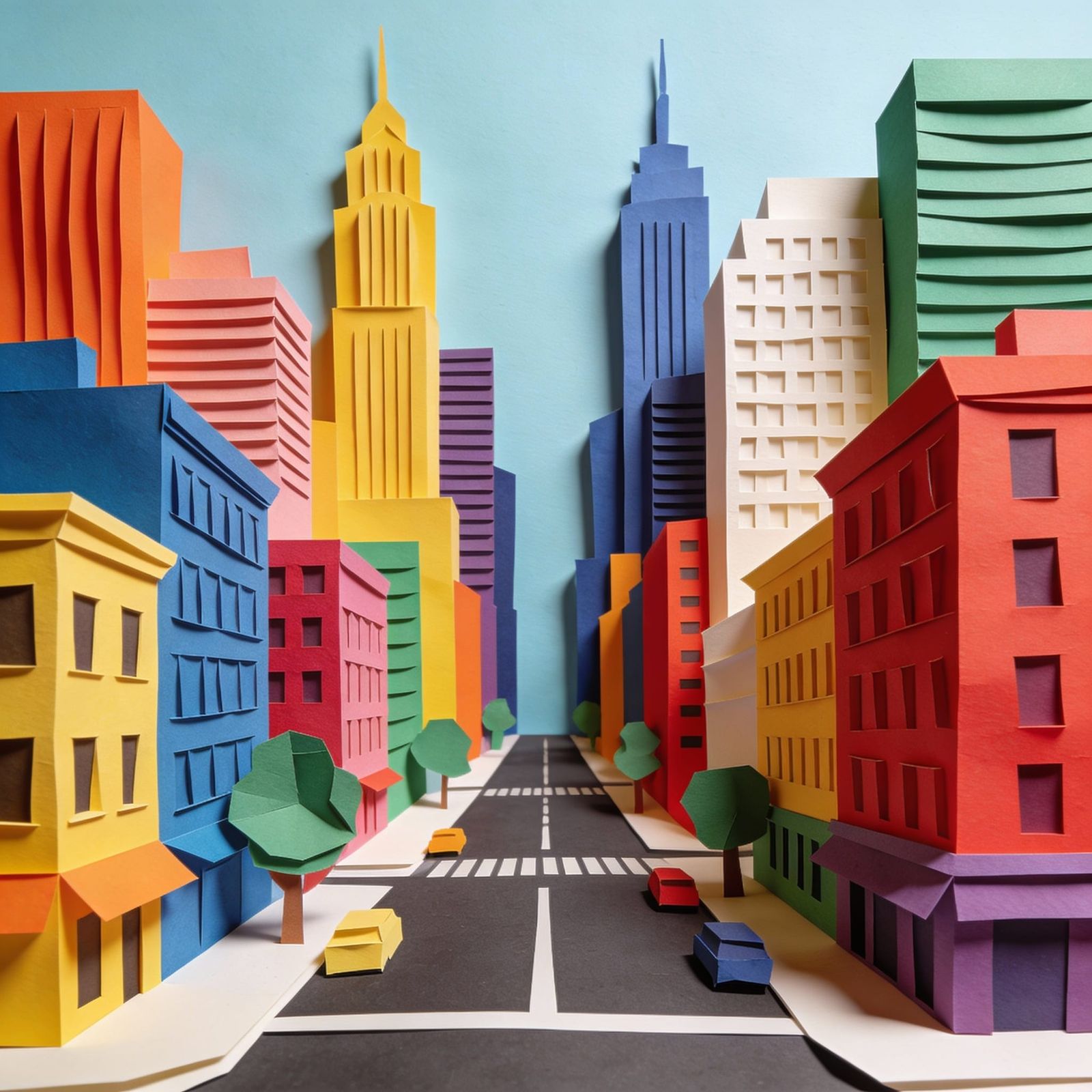 Vibrant Rainbow City Cut-out Collage
