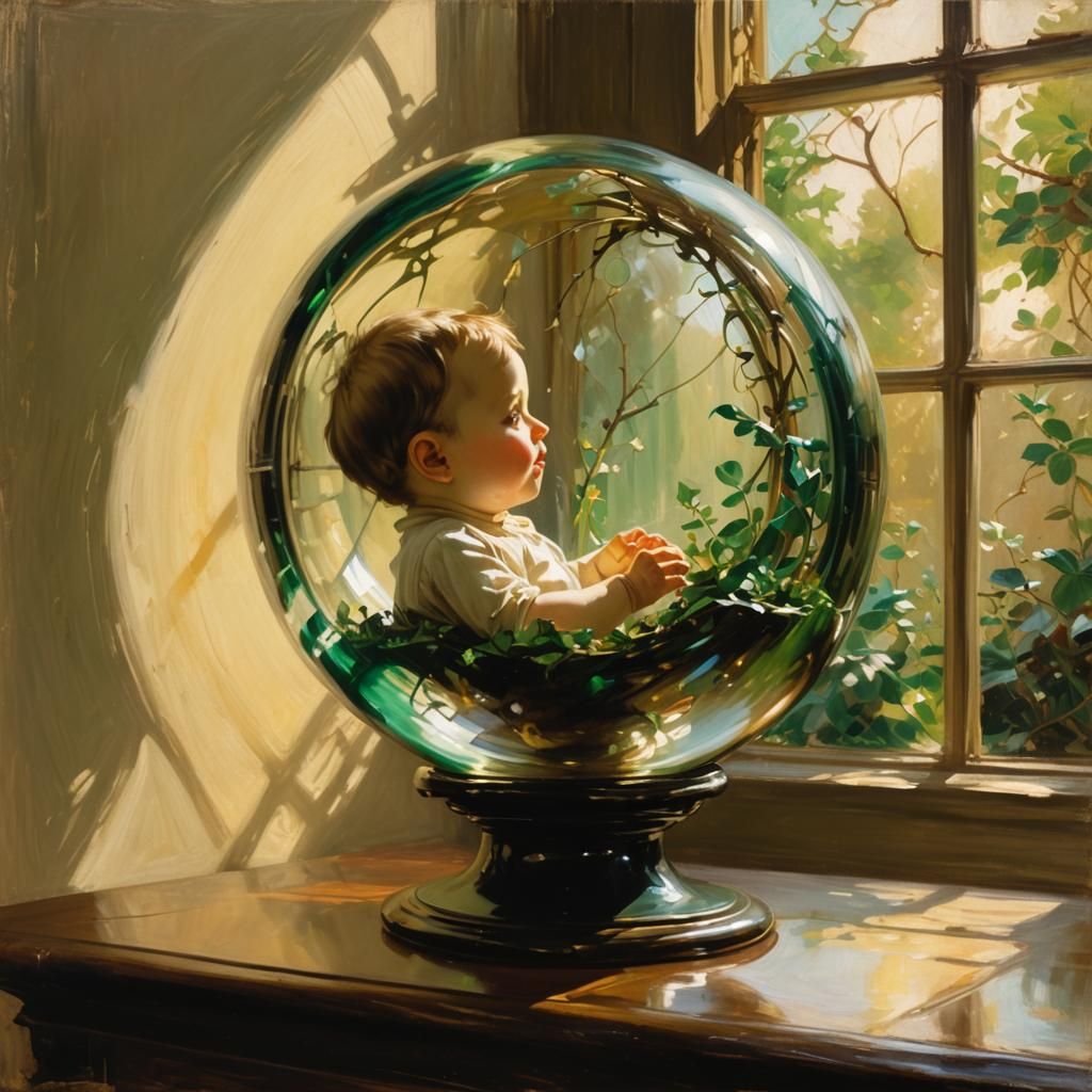 Gothic Art: Fetus in Glass Orb with Garden