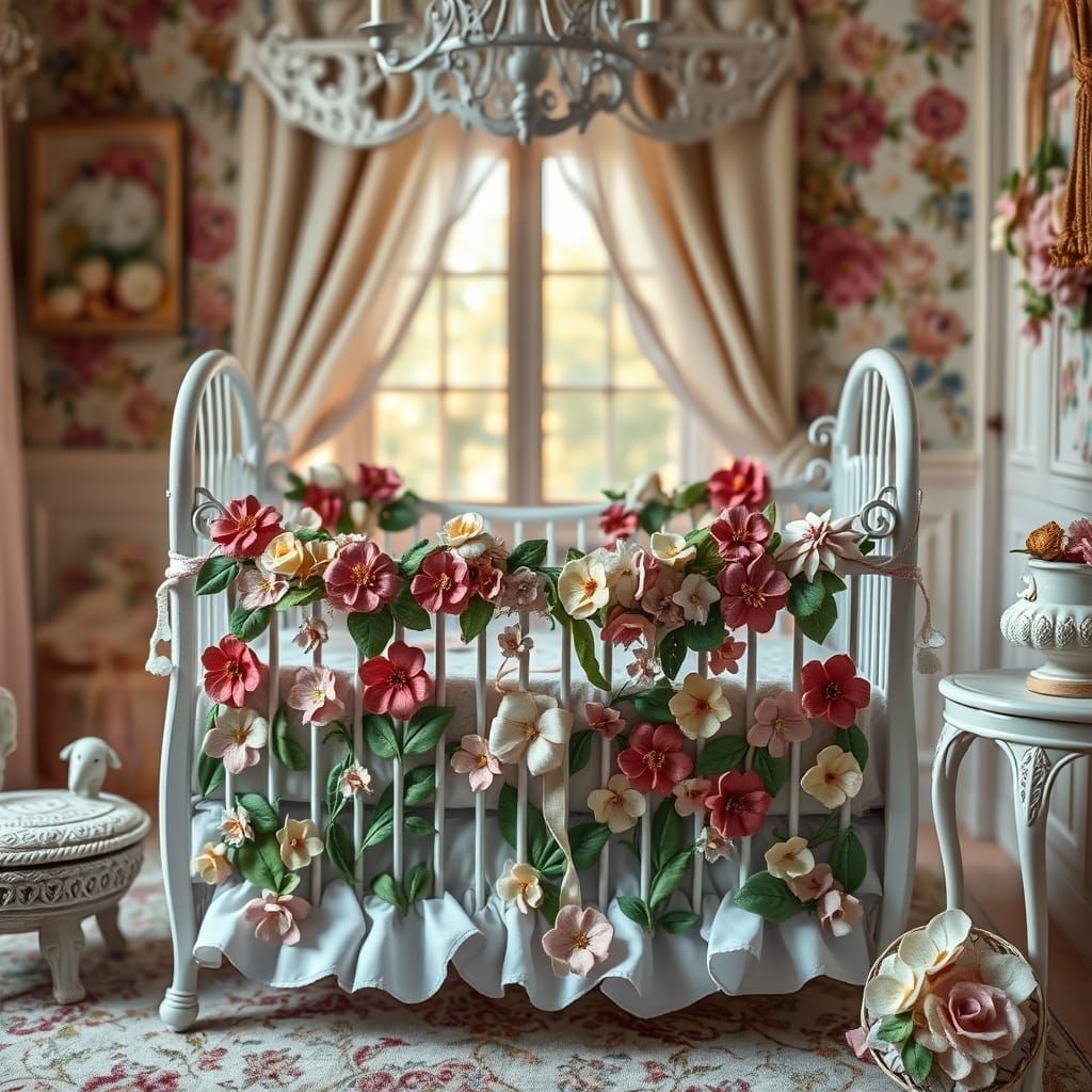 Victorian Nursery with Felt Crib and Floral Details
