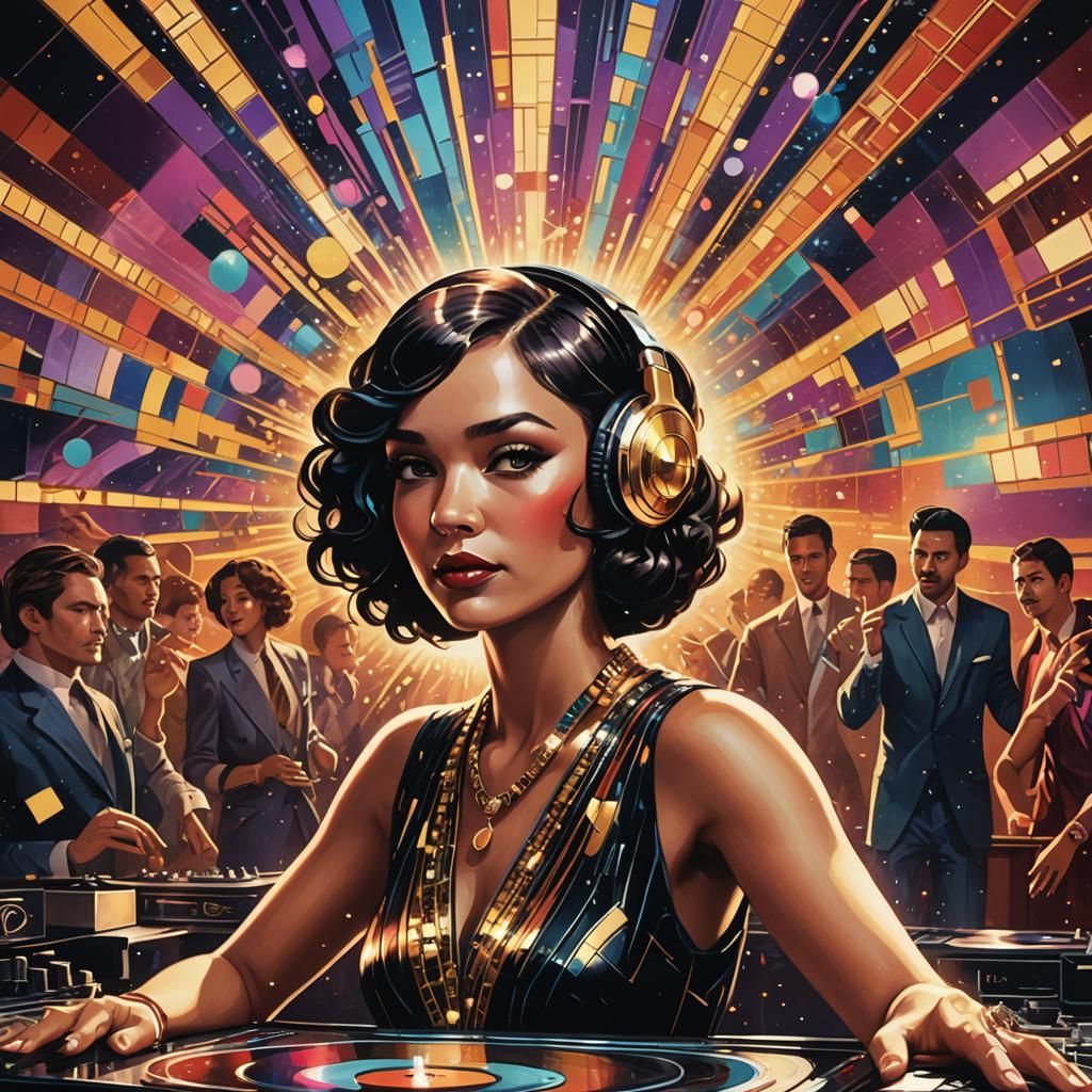 Art Deco Disco Scene in Hyperrealistic Style