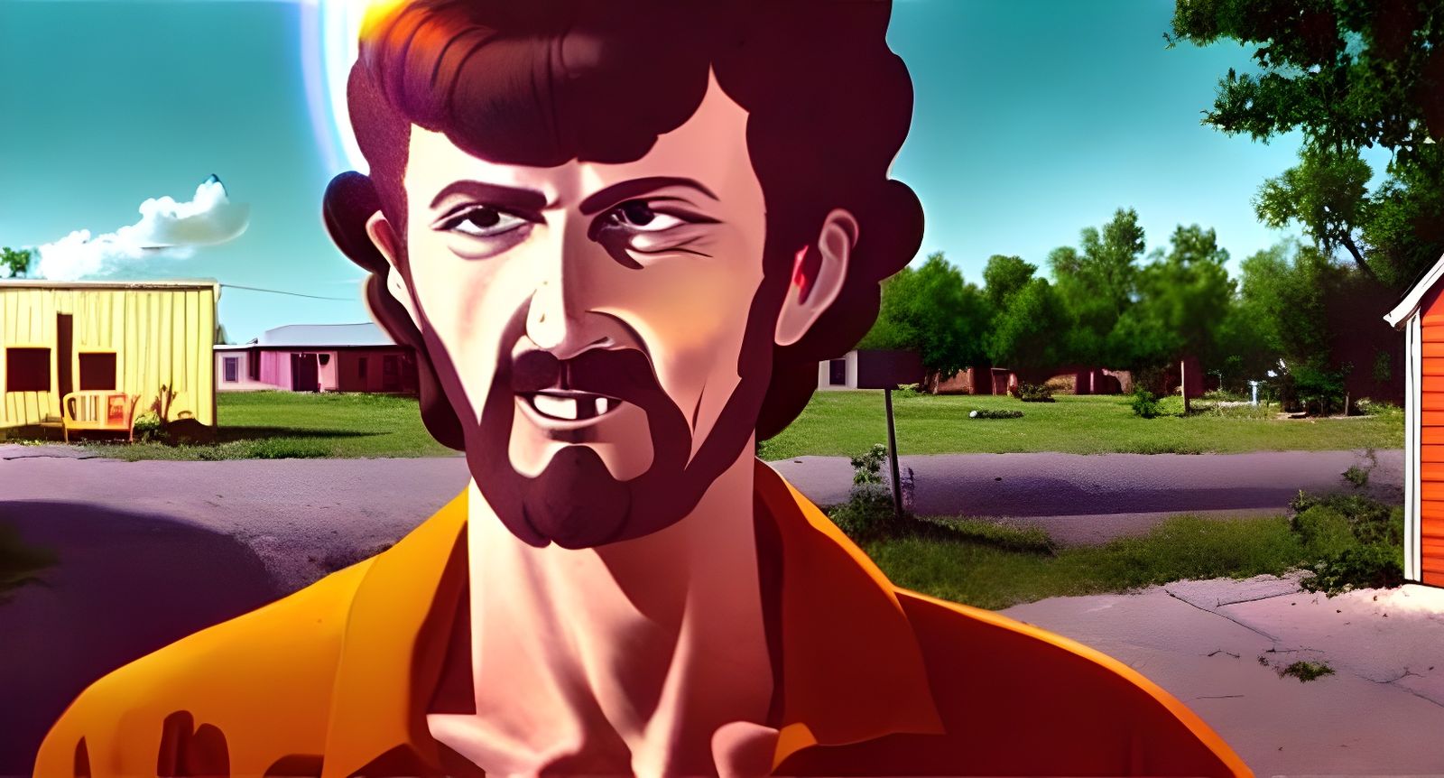 Saintly Figure in Trailer Park Matte Painting