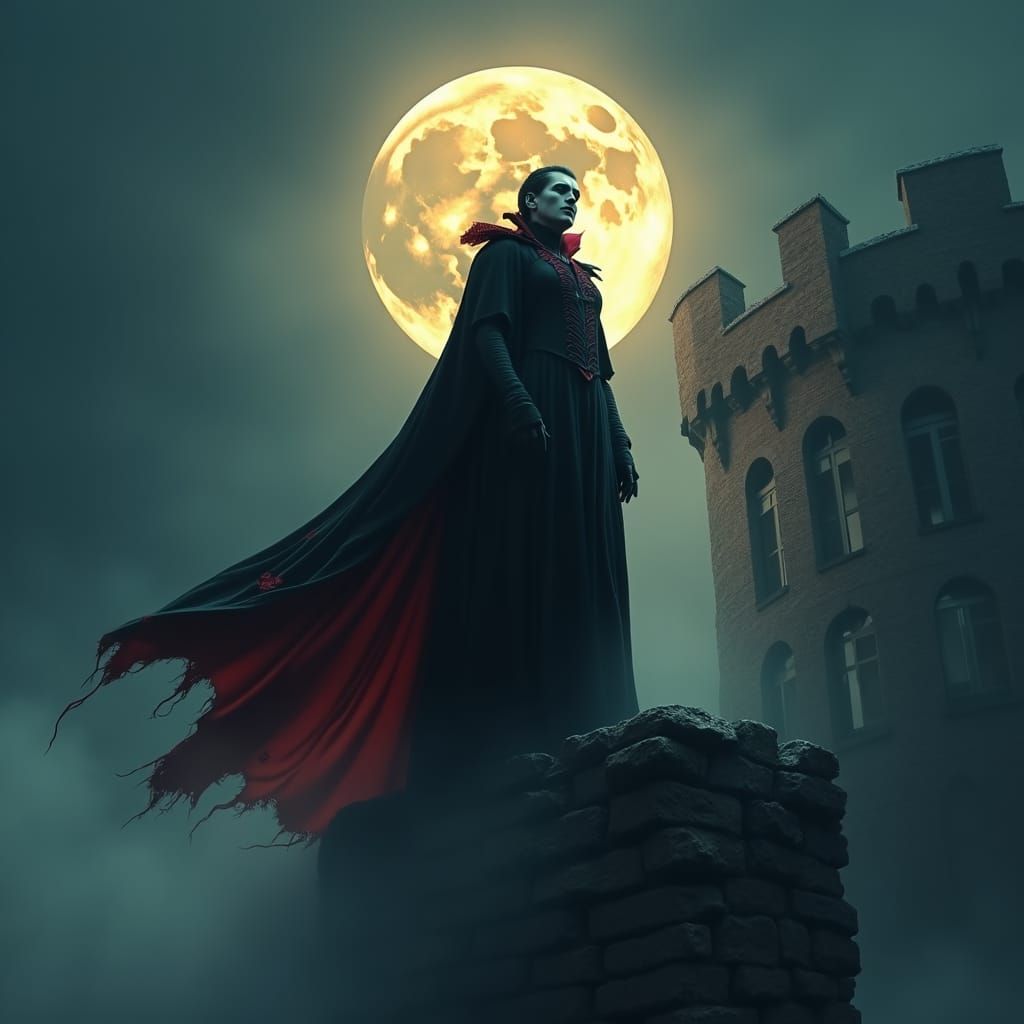 Mysterious Vampire in Gothic Castle, Fantasy Art