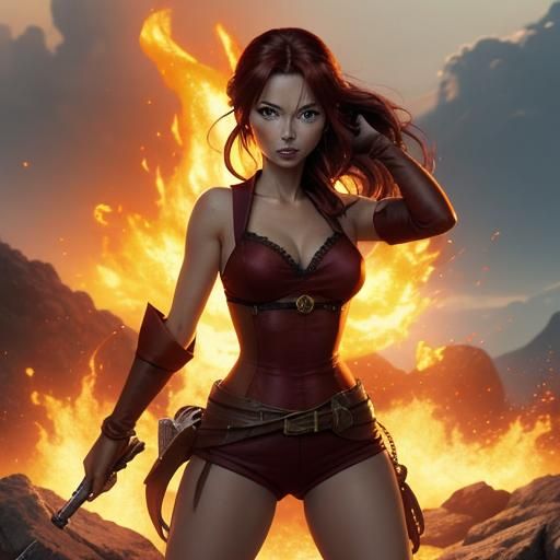 Anime Pirate Captain on Fiery Island