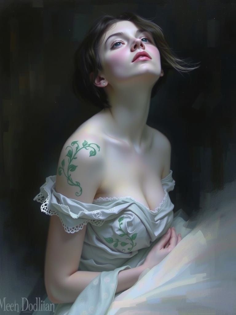 Mysterious Woman in Golden Light, 18th-Century Oil Painting ...