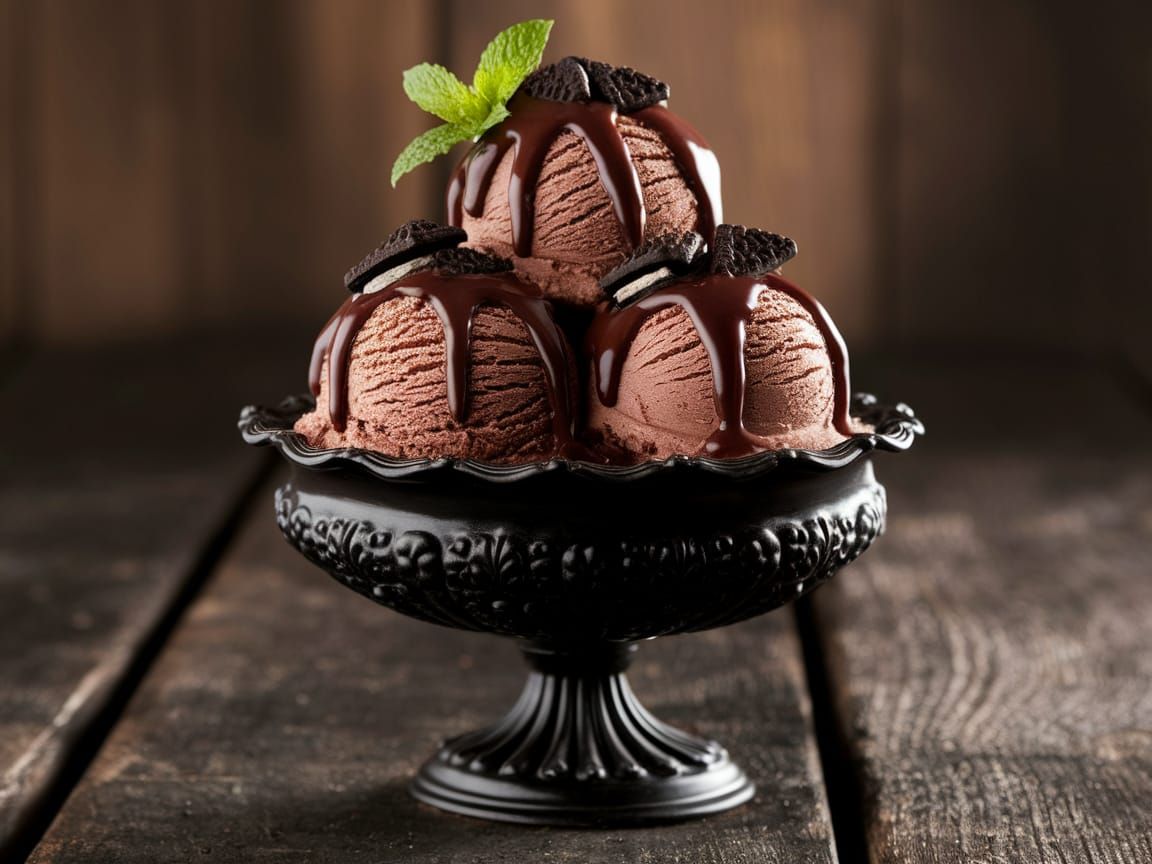 Rich Chocolate Ice Cream in Antique Bowl