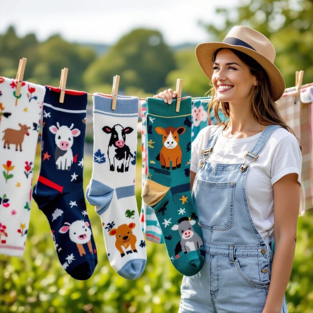 Farmer's Wife Hanging Socks with Farm Animals