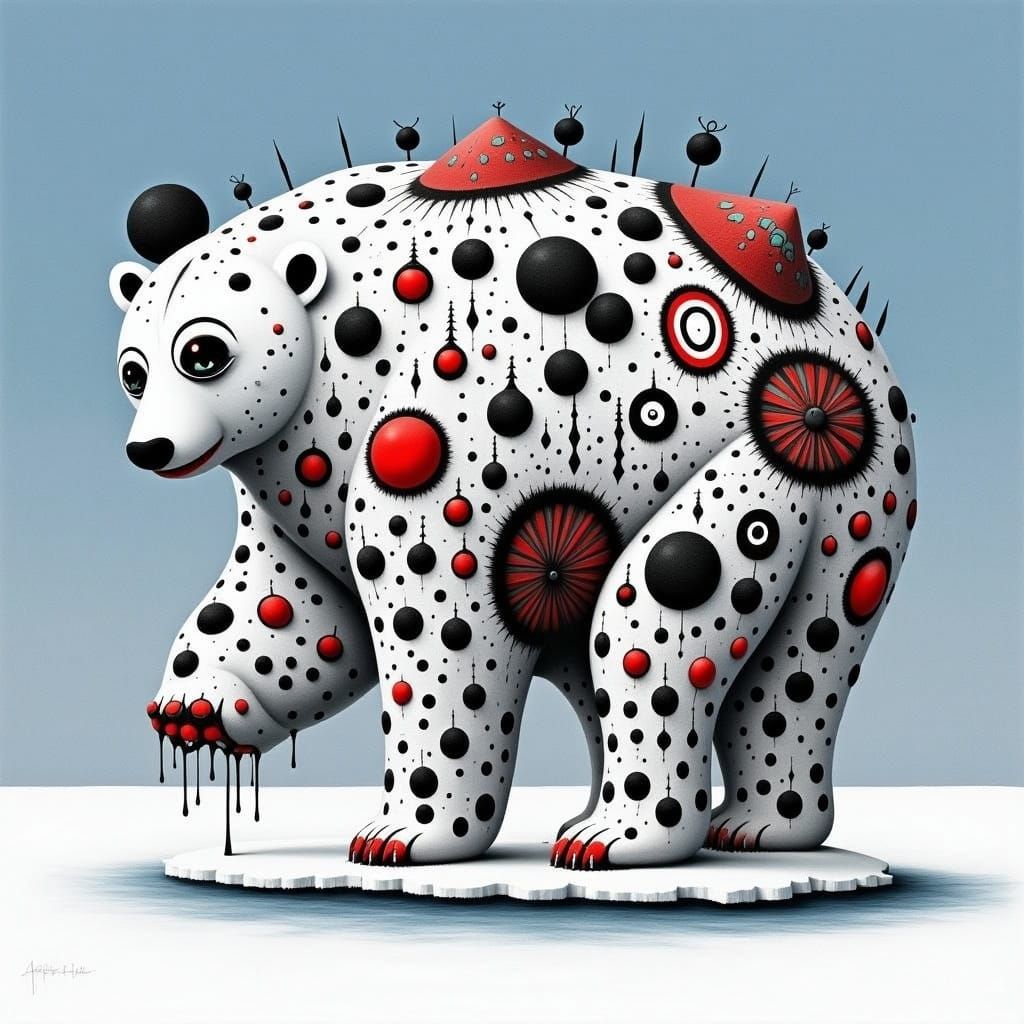 Colorful Aboriginal Dot Art Polar Bear on Ice