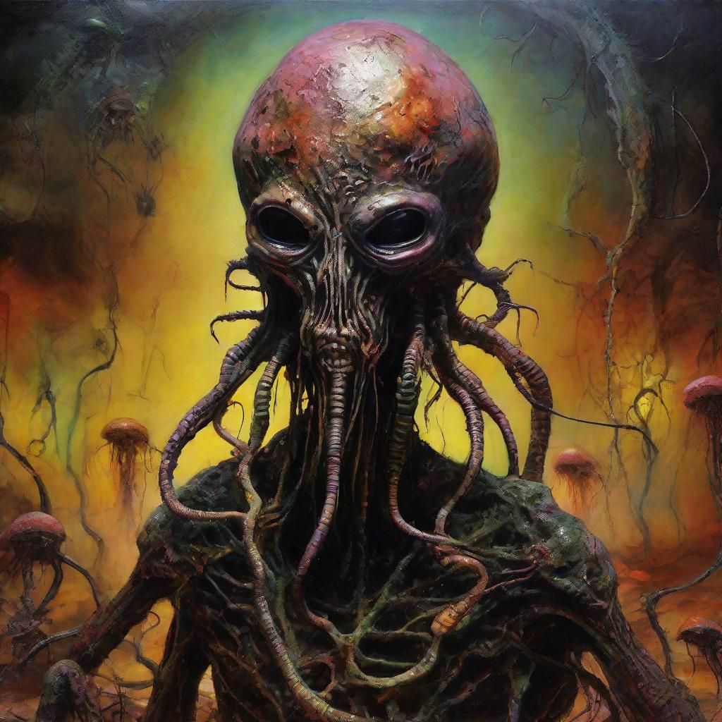 Grotesque Alien Cultist in Surreal Dream Vision