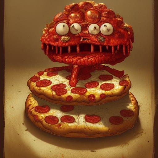 Cartoon Pizza Slice with Limbs in Horror Style