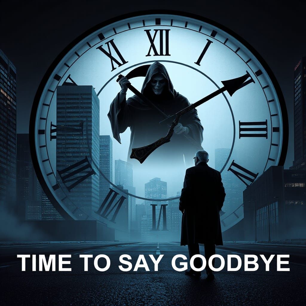 Dramatic Cityscape with Grim Reaper Clock in 3D