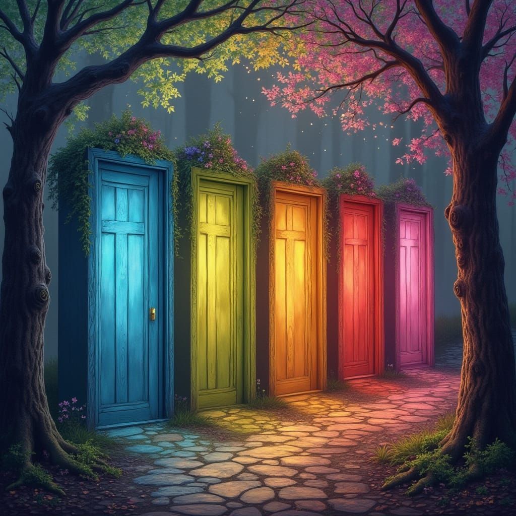 Seven Rainbow Doors in Enchanted Forest