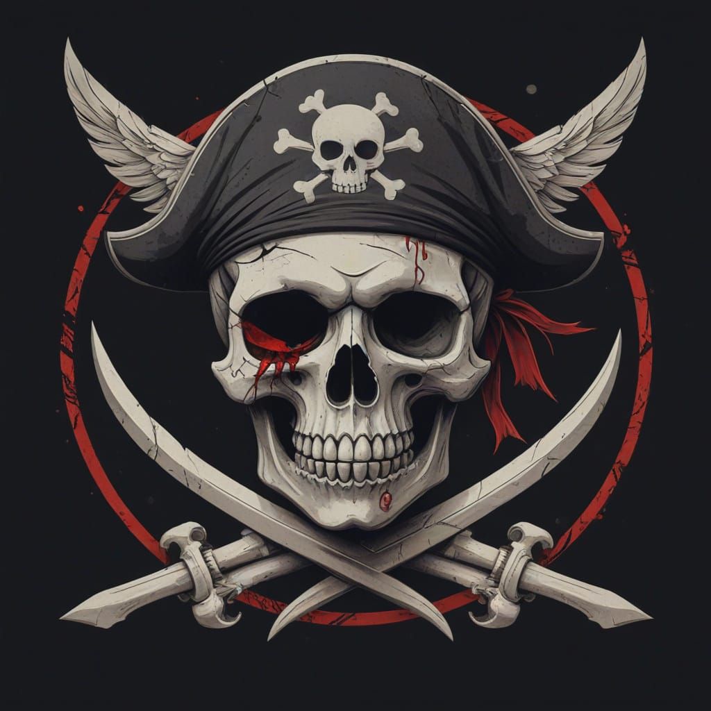 Anime Pirate Flag with Sleepy Skull and Crescent Moon