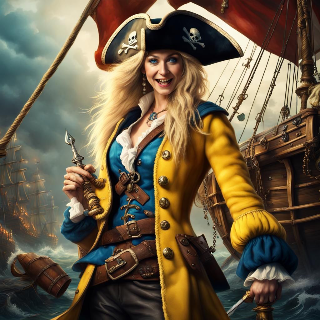 Female Pirate Captain with Treasure: Digital Matte Painting
