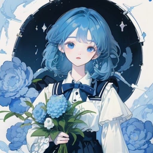 Anime Schoolgirl with Blue Hair in 3D Rendered Art