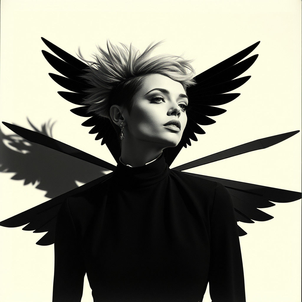 Geometric Winged Model in Dada Photogram Style