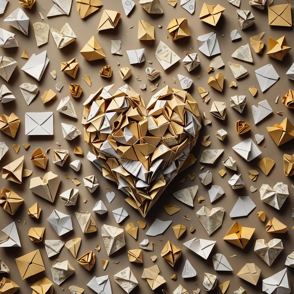 Fragile Origami Heart Sculpture in Soft Light