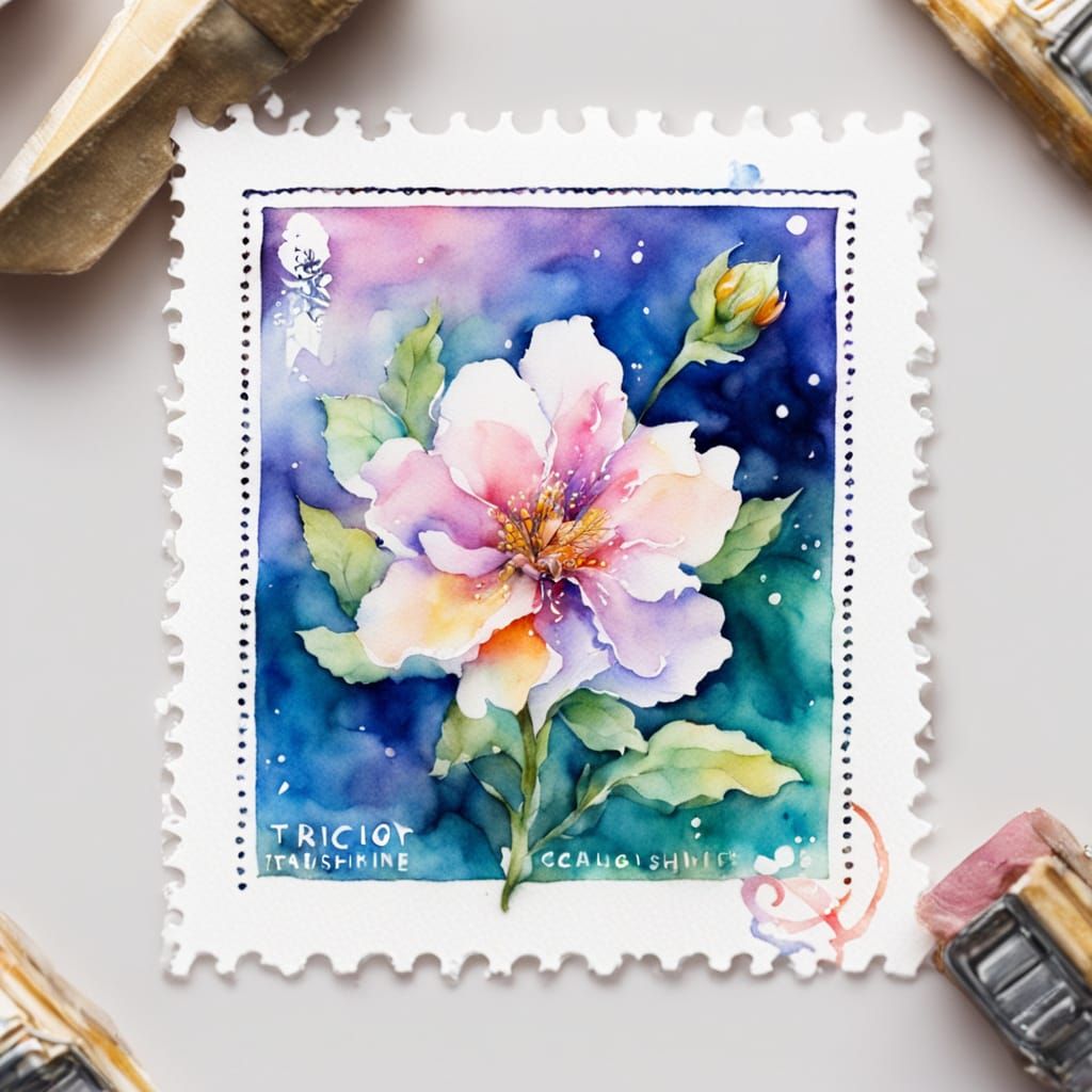 Beautiful Stamp in Watercolor Illustration Style