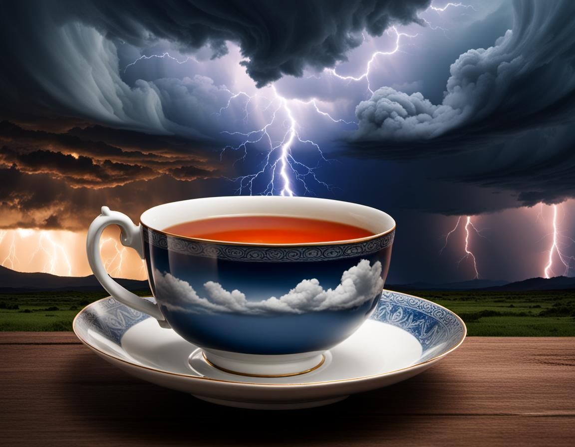 Stormy Tea Cup Under Lightning Attack