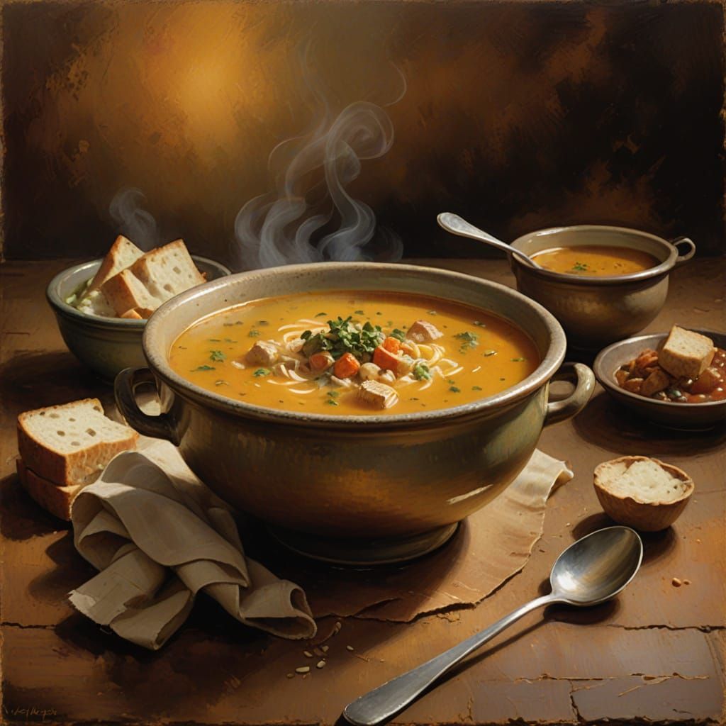 Golden Bowl of Cozy Soup in Earthy Hues