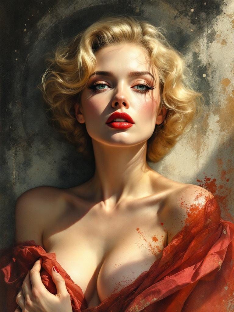 Vintage Pin-Up with Dramatic Lighting and Watercolor