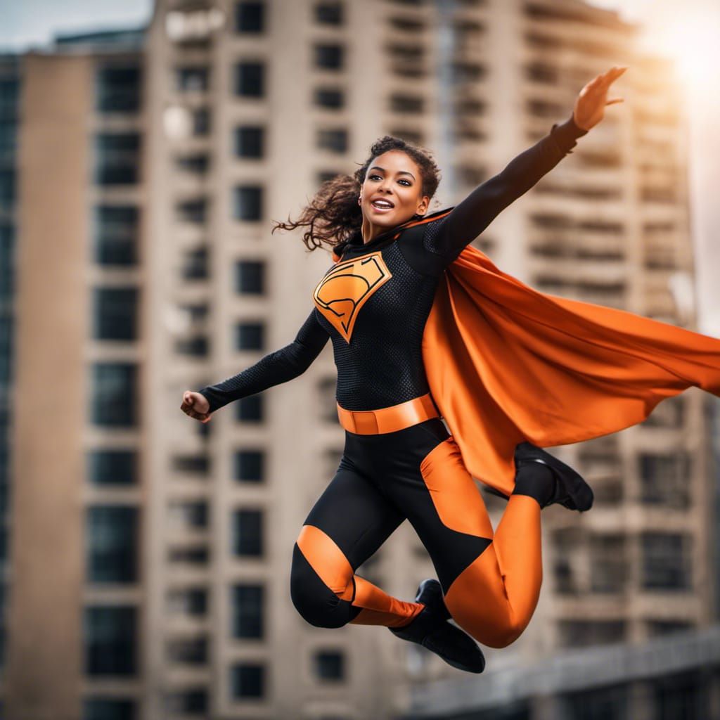 Superheroine Rescue: Hyperrealistic Portrait in Burning Buil...