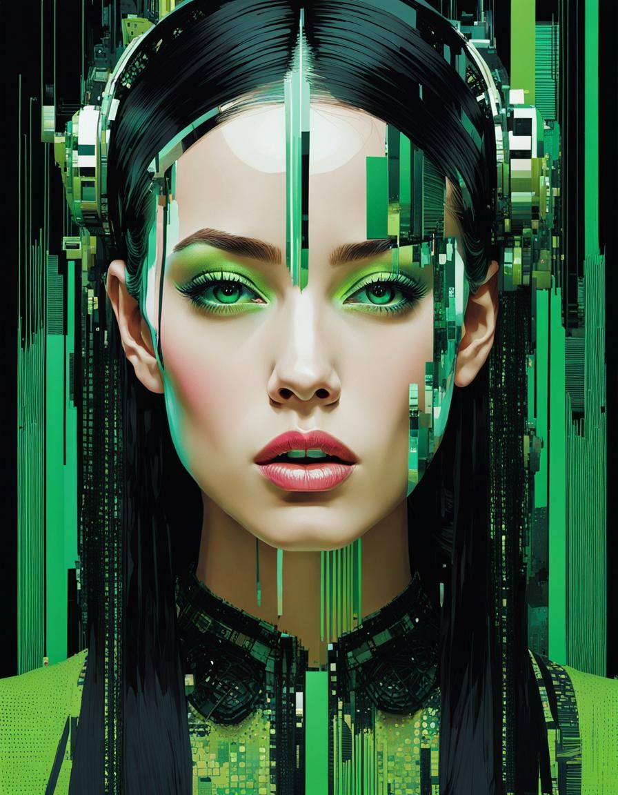 Glitch Art Portrait of a Young Woman