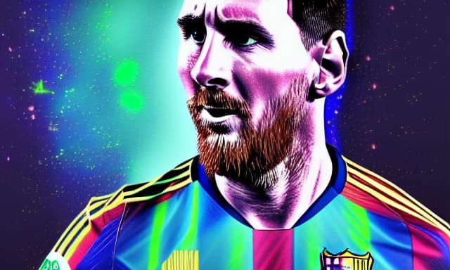 Messi Holographic Astral Illustration in Cosmic Style