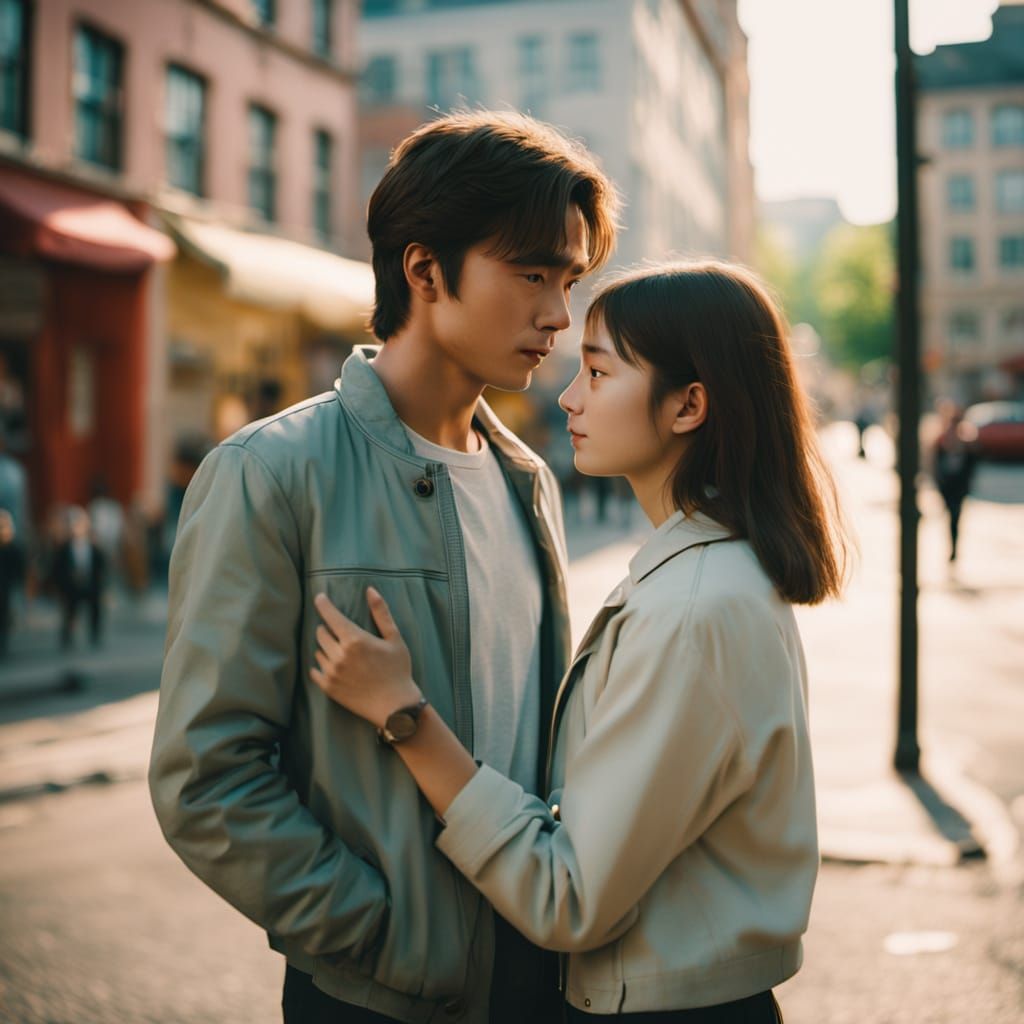 Authentic Film Still of Two People Meeting