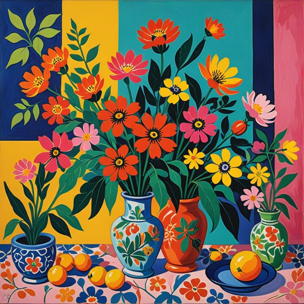 Exotic Flowers Still Life in Matisse Fauvist Style