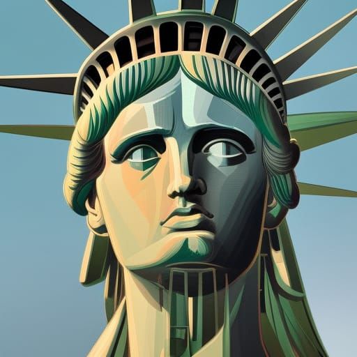 Animated Statue of Liberty Portrait in Art Nouveau Style