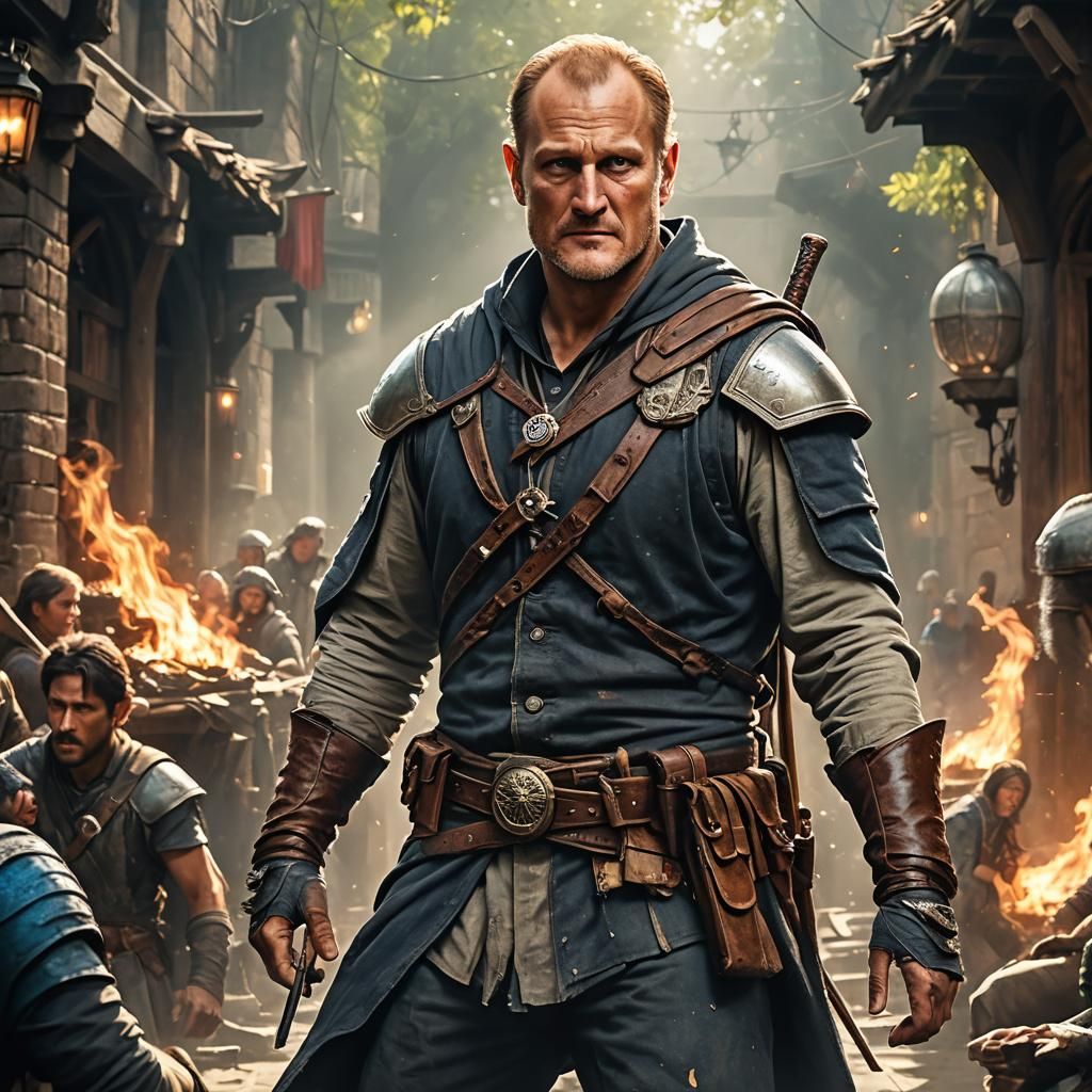 Woody Harrelson as a rogue from a D&D fantasy adventuring pa...