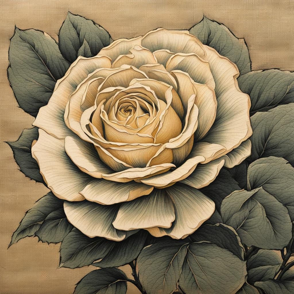 Rose in Bloom: Ukiyo-e Charcoal Art