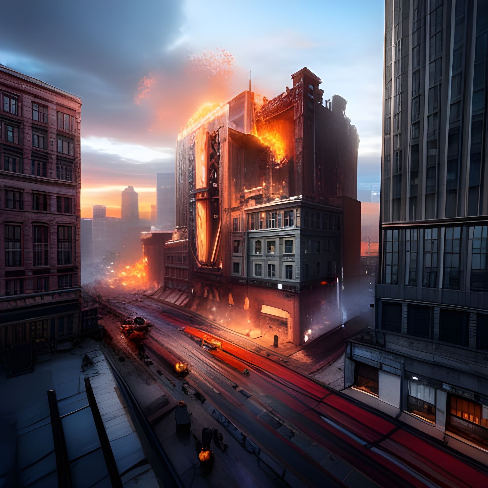 Computer Ablaze in Downtown Cleveland: Matte Painting