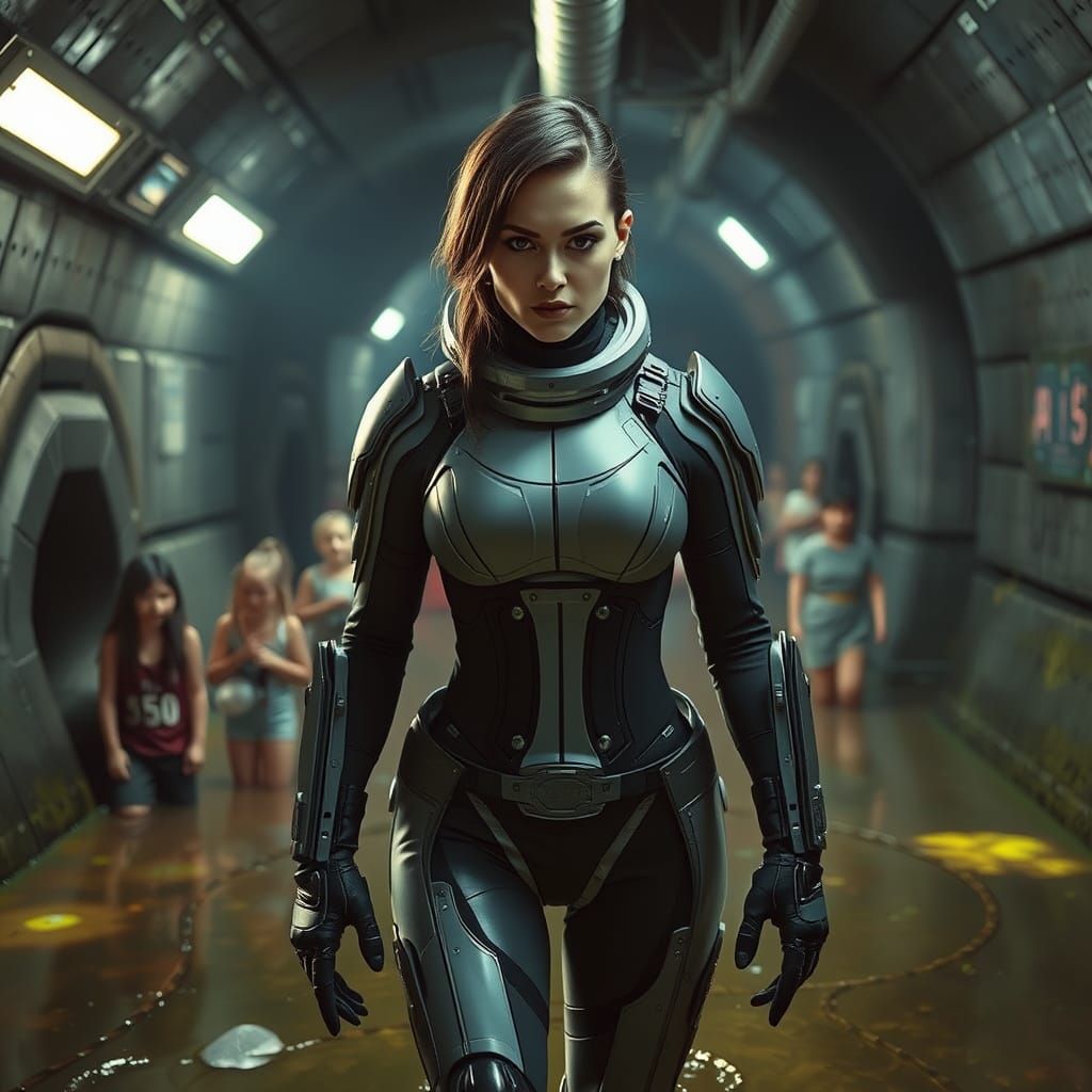 Woman in Stealth Suit in Underground Fortress