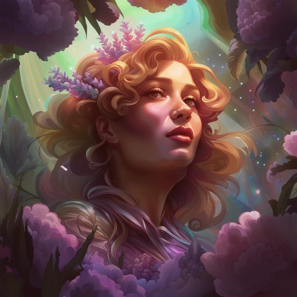 Lavender Bouquet: Holographic Astral Cosmic Illustration