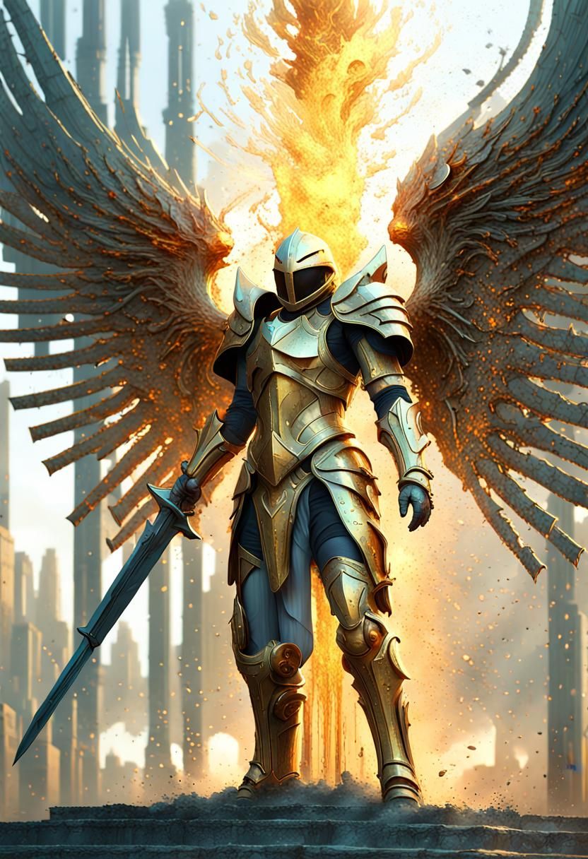 Golden Angel Knight in Flames Armour