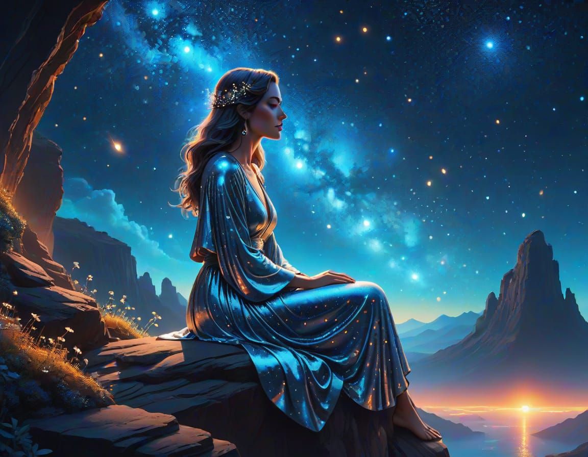 Mystical Woman Gazing at Cosmic Vista