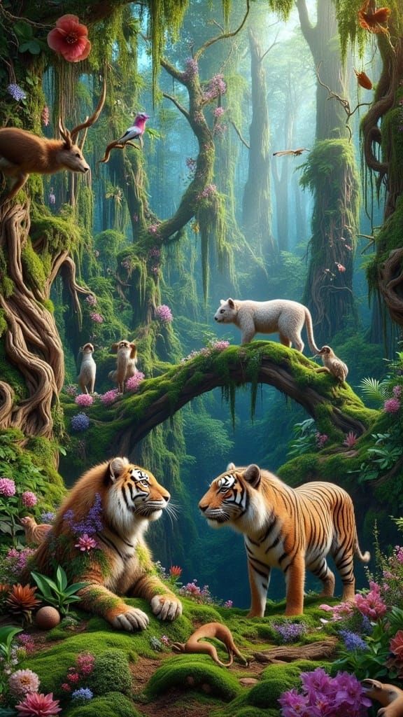 Vibrant Jungle Landscape in Cyberpunk Aesthetic