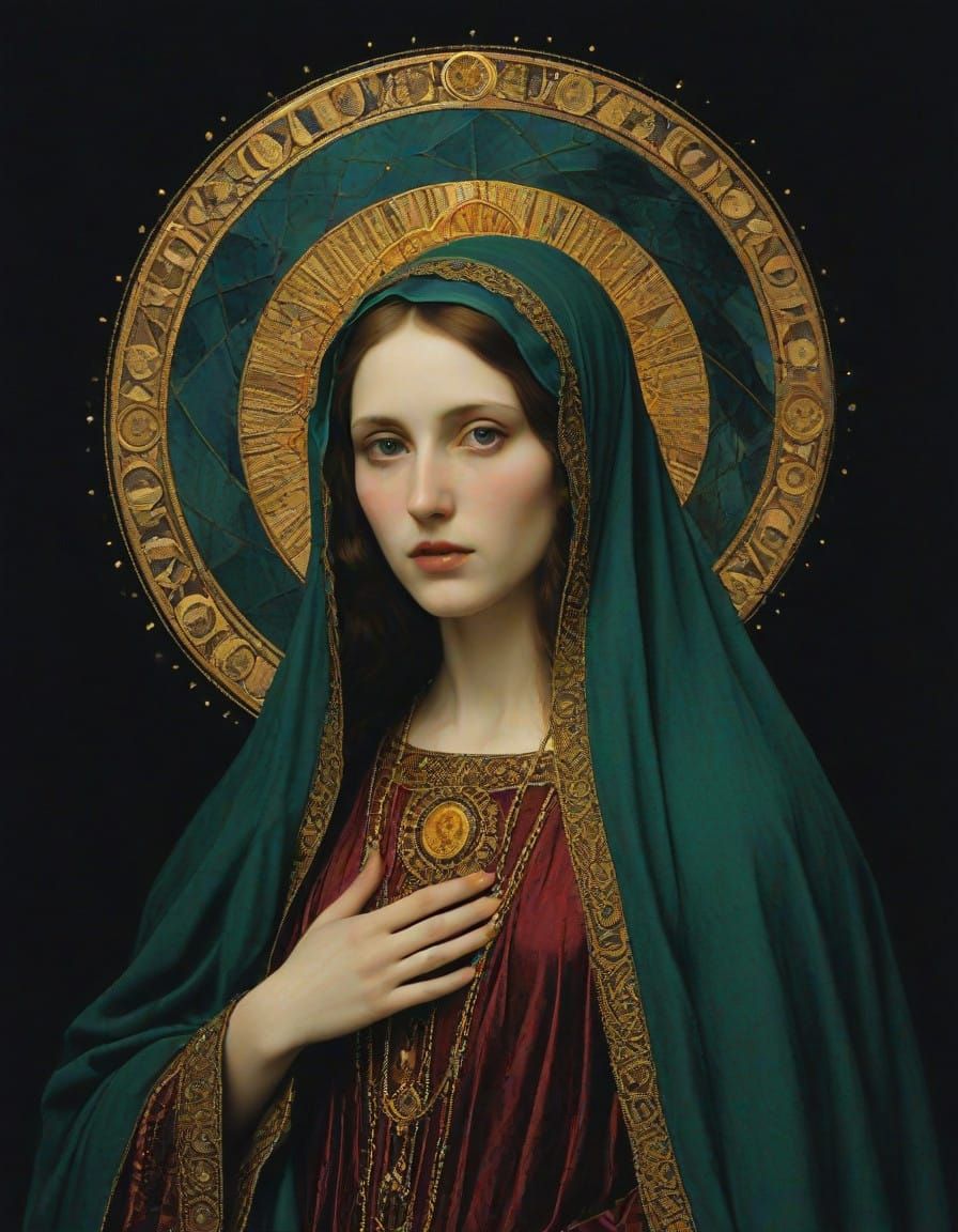 Golden Haloed Mary Magdalene in Geometric Abstract Style