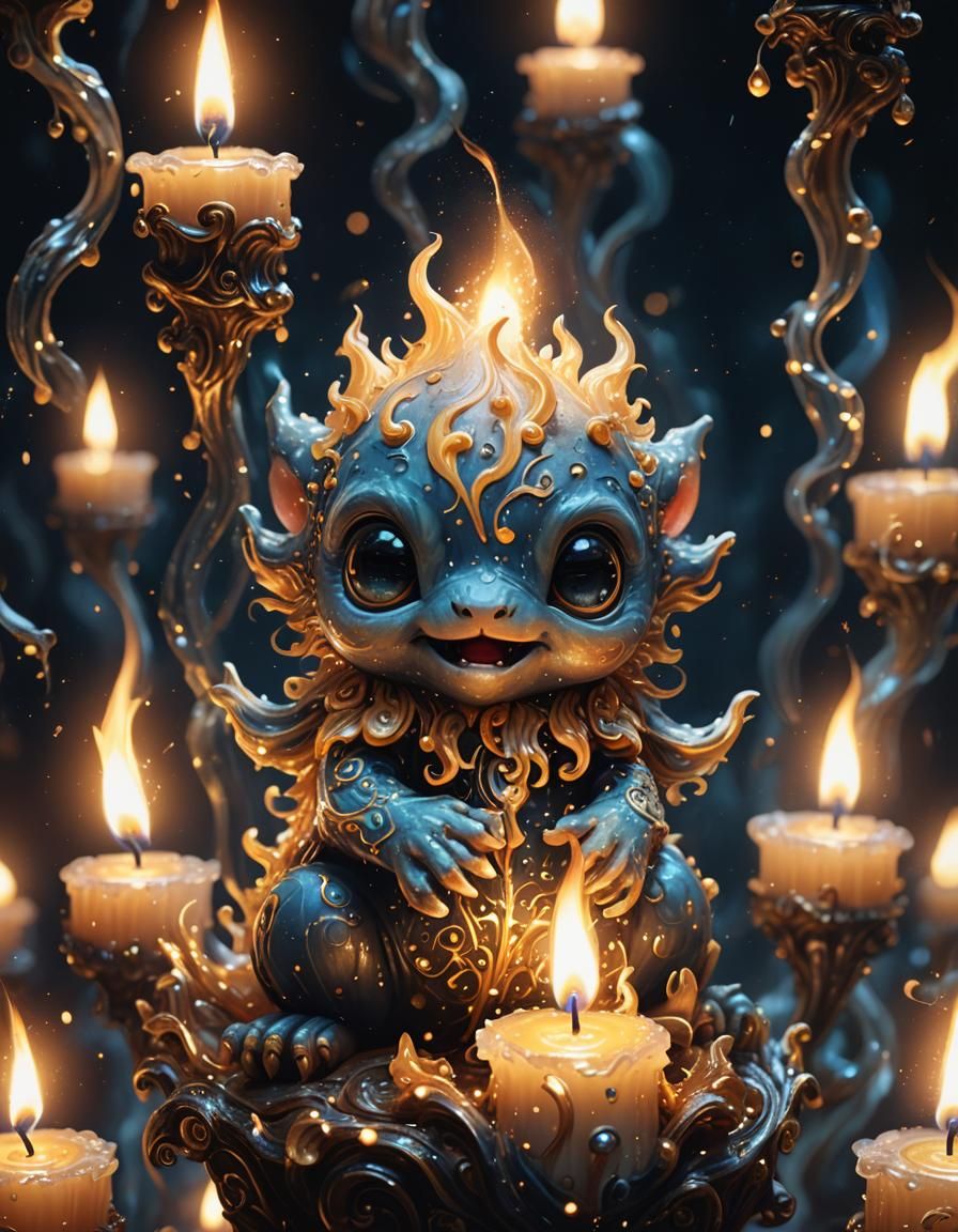 Glowing Candle Creature in the Dark as Oil Painting