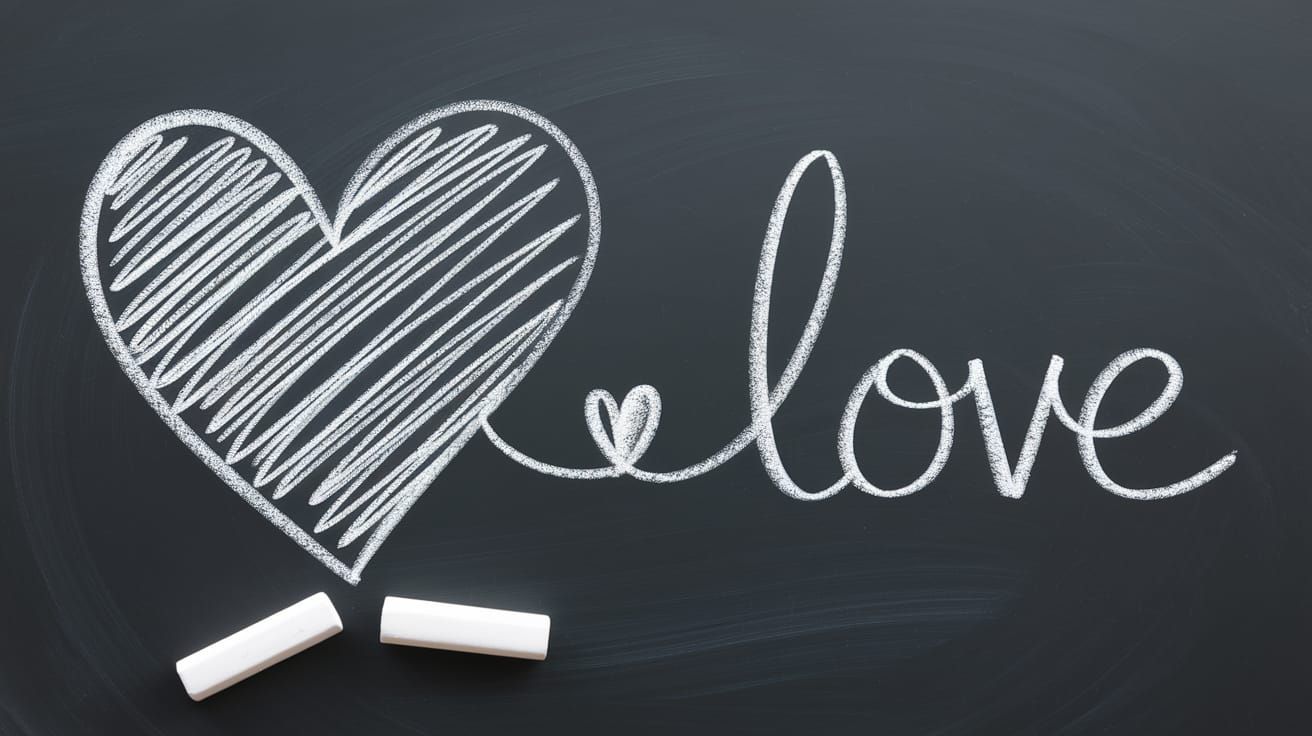 Chalkboard Heart with Love in Minimalist Style