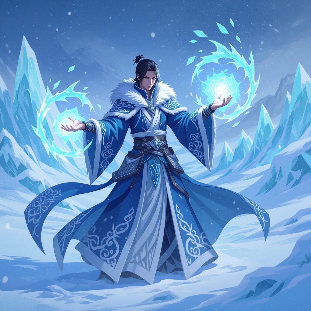 Icy Mage Summons Elemental Forces in Anime Style