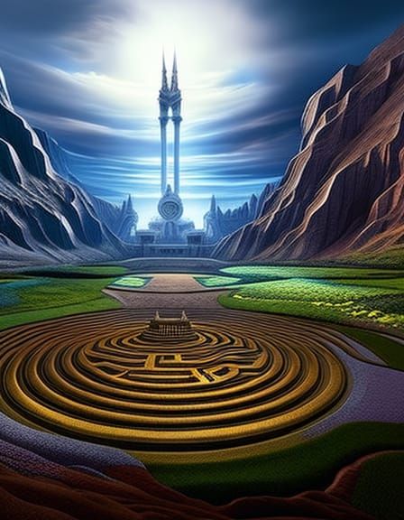 Intricate Fantasy Maze in Oil Painting Style