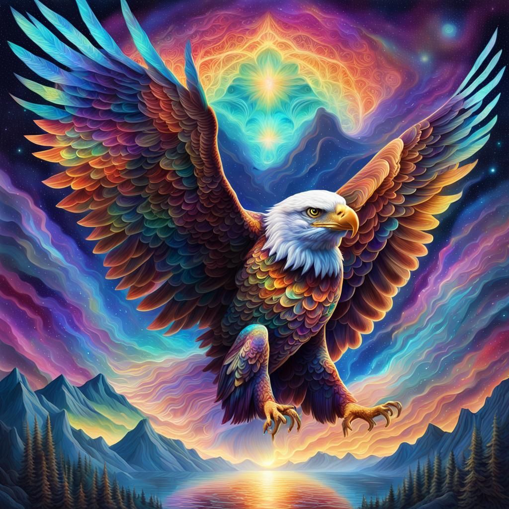 Astral Eagle Soaring Through Aurora Borealis