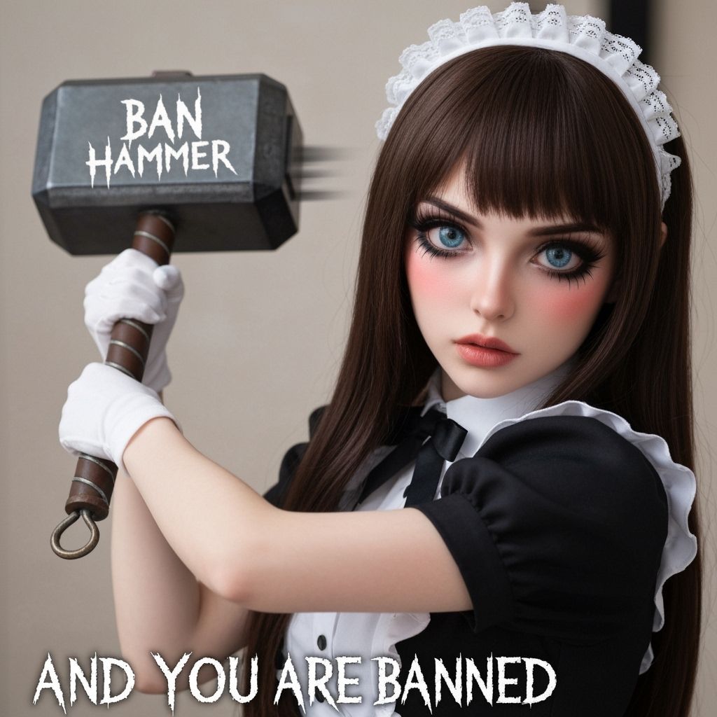 Goth Maid with Ban Hammer in Emo Scene Style